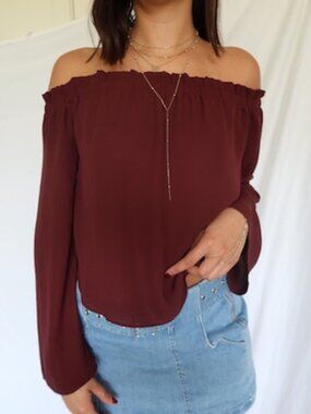Love fire burgundy off the shoulder blouse